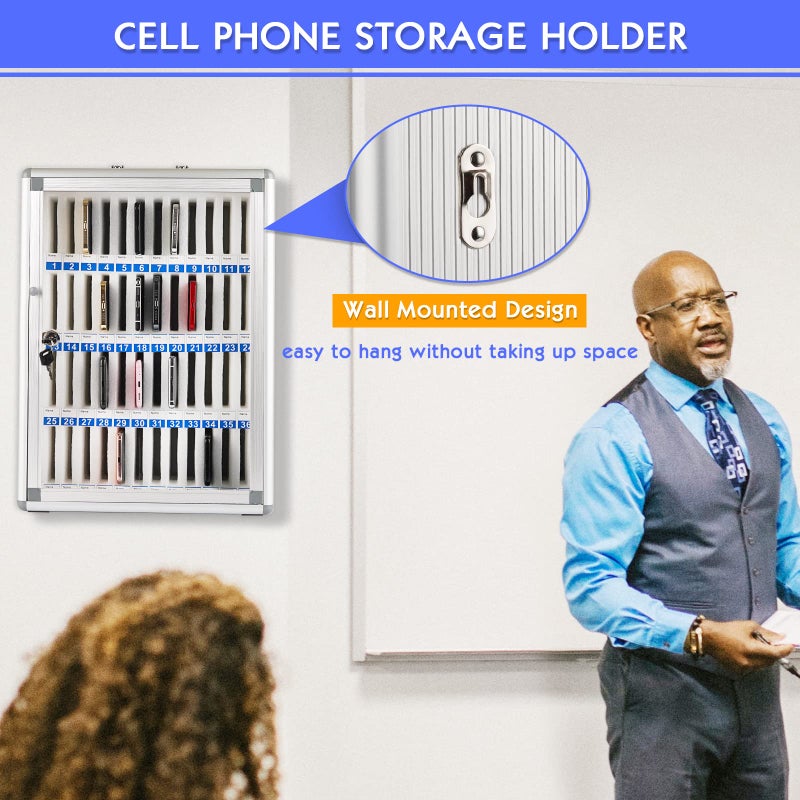 Ozzptuu 48 Slots Aluminum Alloy Pocket Chart Storage Cabinet for Cell Phones,Wall-Mounted with a Locked,Can be Carried by Hand (48 Slots) - Image 3